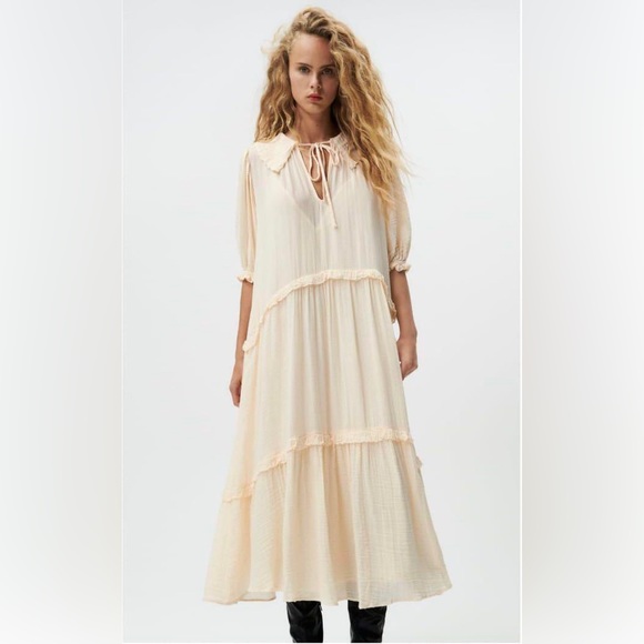 ZARA ~ ✨ Bloggers favourite ✨ MIDI DRESS WITH PANELS in Vanilla - Picture 8 of 17